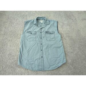 Magellan Sportswear Denim Shirt Mens L Blue Sleeveless Button Up Outdoor